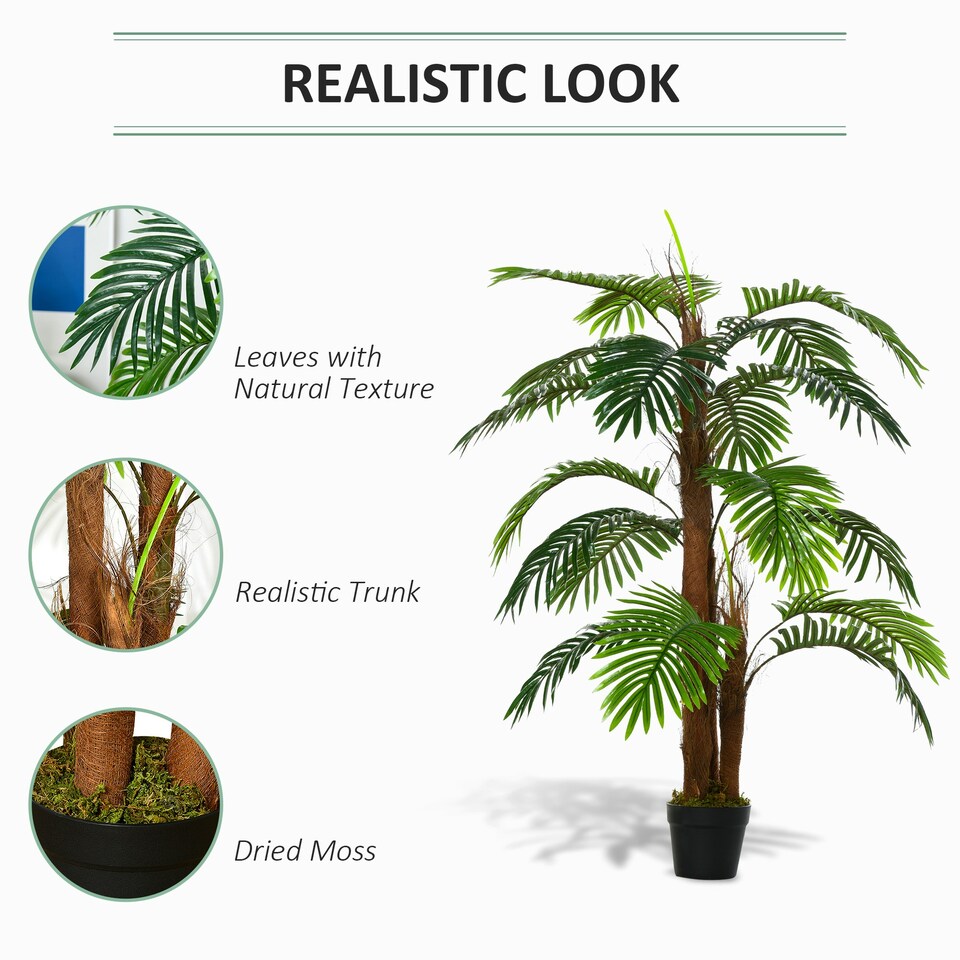 image 1 of Outsunny 120cm/4FT Artificial Palm Tree Decorative Plant w/19 Leaves Pot