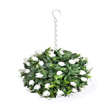 Best Artificial 24cm Ivory White Tulip Hanging Basket Flower Topiary Ball - Suitable for Outdoor Use - Weather & Fade Resistant