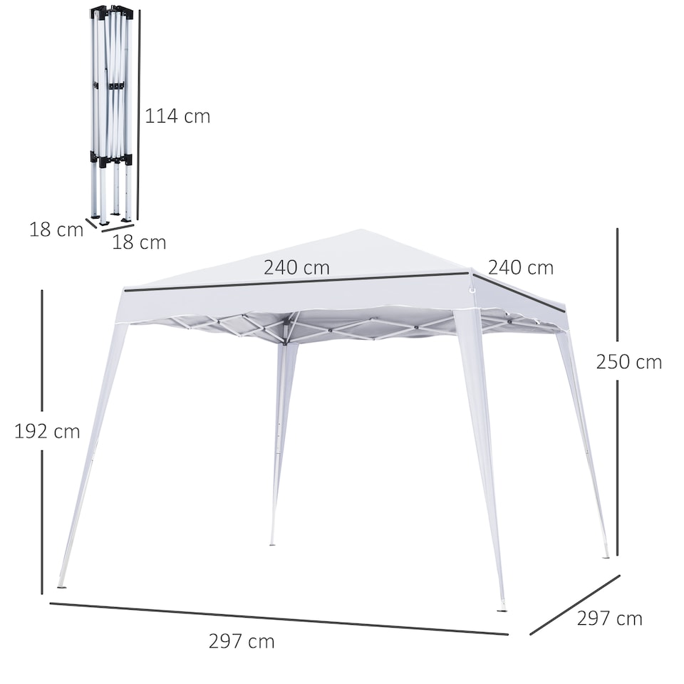image 1 of Outsunny 3 M x 3 M Base 2.5 M x 2.5 M Top Pop Up Gazebo, 2 Person Setup Instant with Carry Bag, Height Adjustable Slant Leg Party Tent Instant Event Shelter for Garden, Patio | White