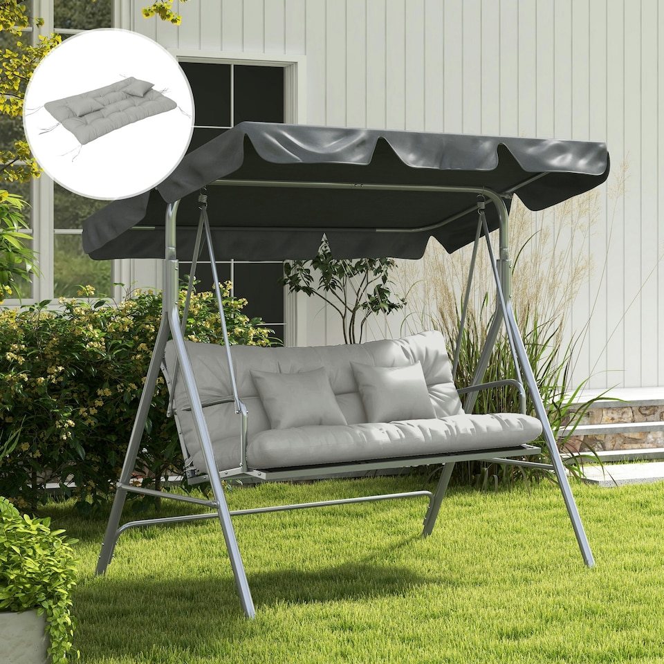 image 1 of Outsunny Outdoor Seat Cushions Back Cushion with 2 Pillows, Water Repellent Seat Pads for 3-Seater Chair, Swing, Sofa 