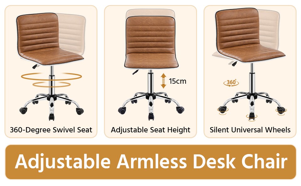image 1 of Yaheetech PU Leather Low Back Armless Desk Chair | Brown | Retro Brown