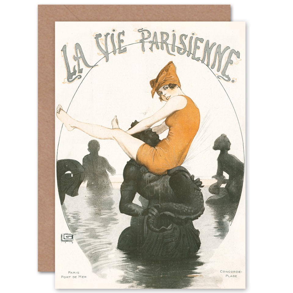 image 1 of La Vie Parisienne Port Fontaine des Mers Magazine Cover Greetings Card