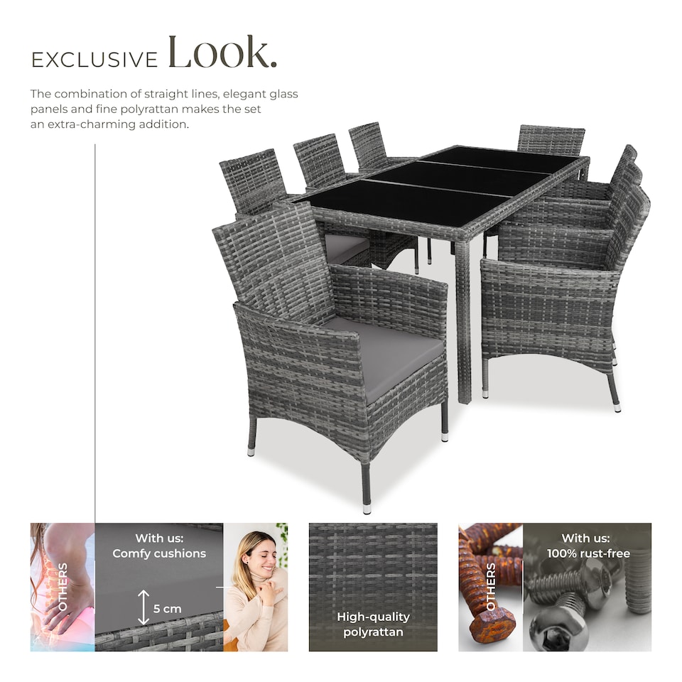 image 1 of Garden Furniture Set Almansa - 8 chairs, dining table, with protective cover | Grey | mottled grey/grey | 60 x 55 x 83 cm | 1