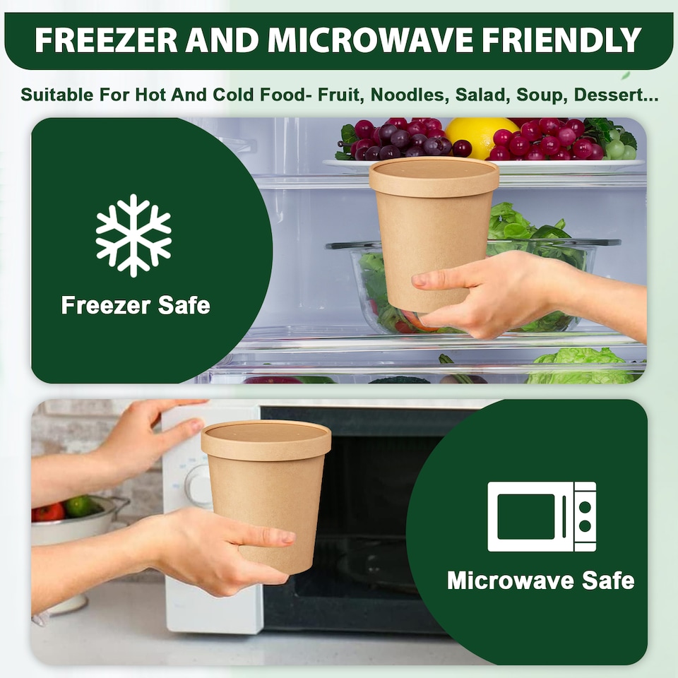 image 1 of ECONX 16oz Disposable Soup Containers with Lids Paper Bowl Takeaway Tubs for Hot or Cold Food 25pc