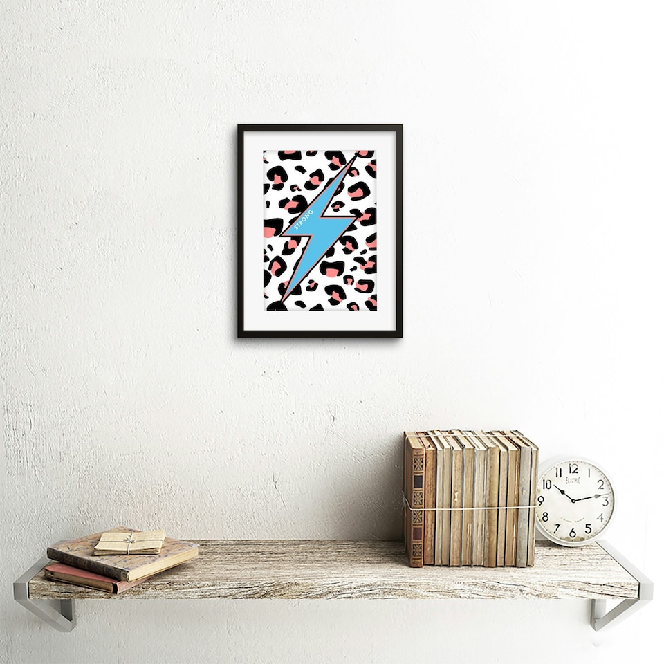 image 1 of Leopard Coral Blue Strong Reverse Black 9x7" Black Framed Wall Art Print