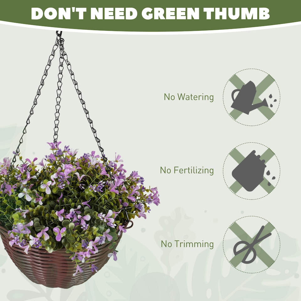 image 1 of HOMCOM Artificial Flowers in Basket Set of 2 with 75 Leaves and 15 Flowers | Purple | Purple