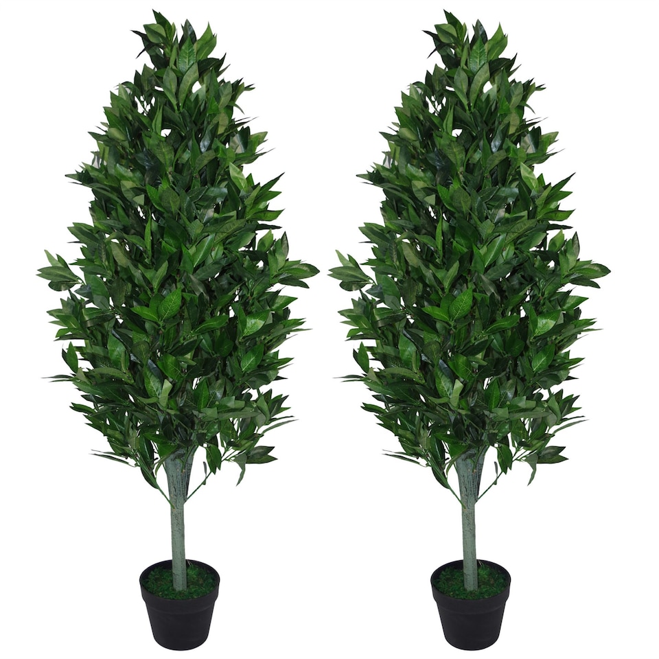 image 1 of Pair of 120cm (4ft) Artificial Topiary Bay Trees Pyramid Cones - Extra Large | Green | 4ft