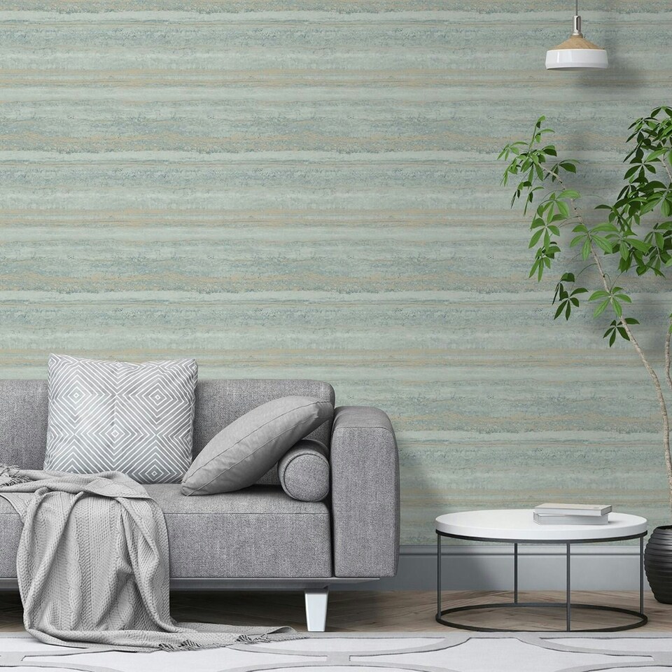 image 1 of World of Wallpaper Strata Marble Effect Wallpaper - Sage Green/Gold - 10.5m x 53cm Green