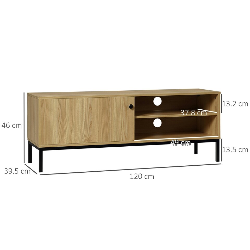 image 1 of HOMCOM TV Stand Cabinet with Sliding Door for Living Room Natural