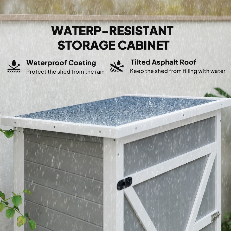 image 1 of Outsunny Wooden Garden Shed, Outdoor Storage Small Shed with 2 Shelves, Sloped Roof and Bolt Latch, Compact Utility Tool Cabinet Organiser for Yard Patio Garage, 75 x 56 x 115 cm, Grey