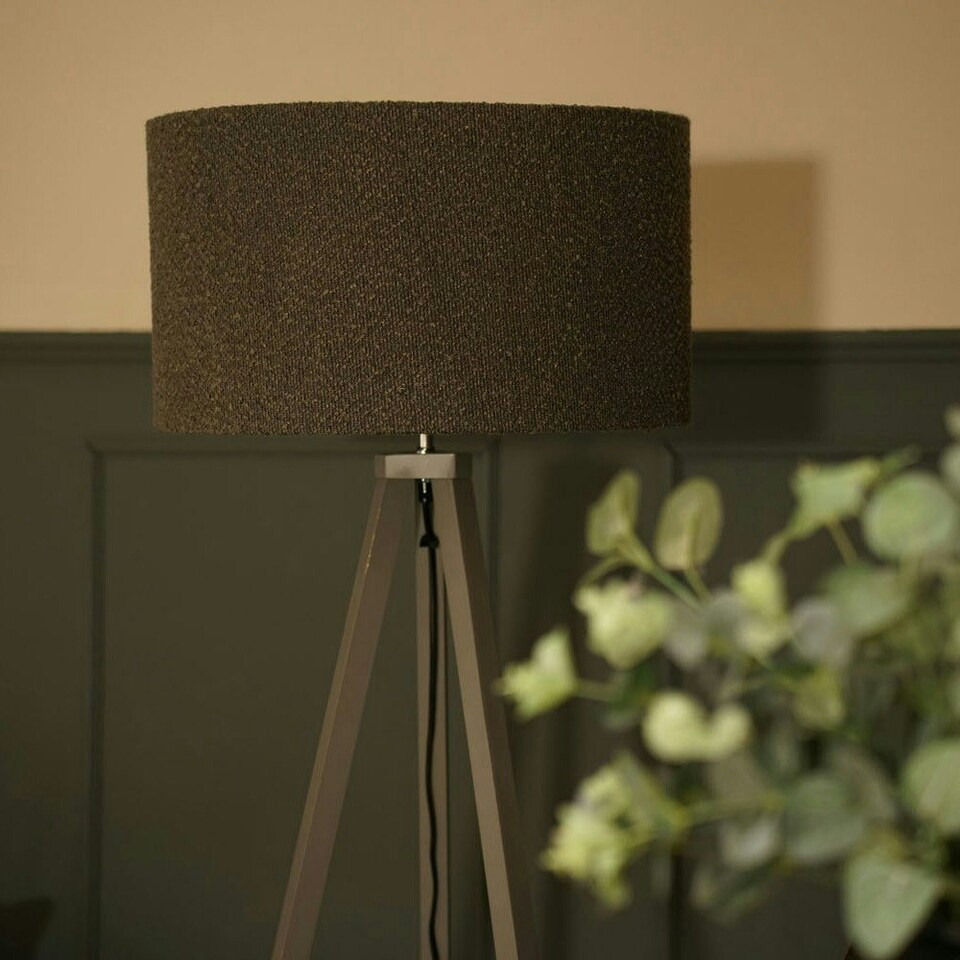 image 1 of ValueLights Barbro Grey Tripod Floor Lamp Drum Shade & Bulb