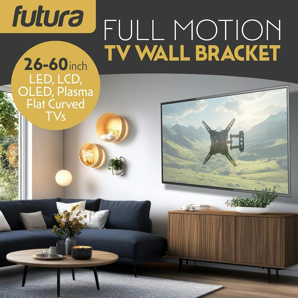 image 1 of Futura Heavy-Duty Universal TV Wall Mount Bracket for 26-60 Inch TVs, Tilt & Swivel Motion