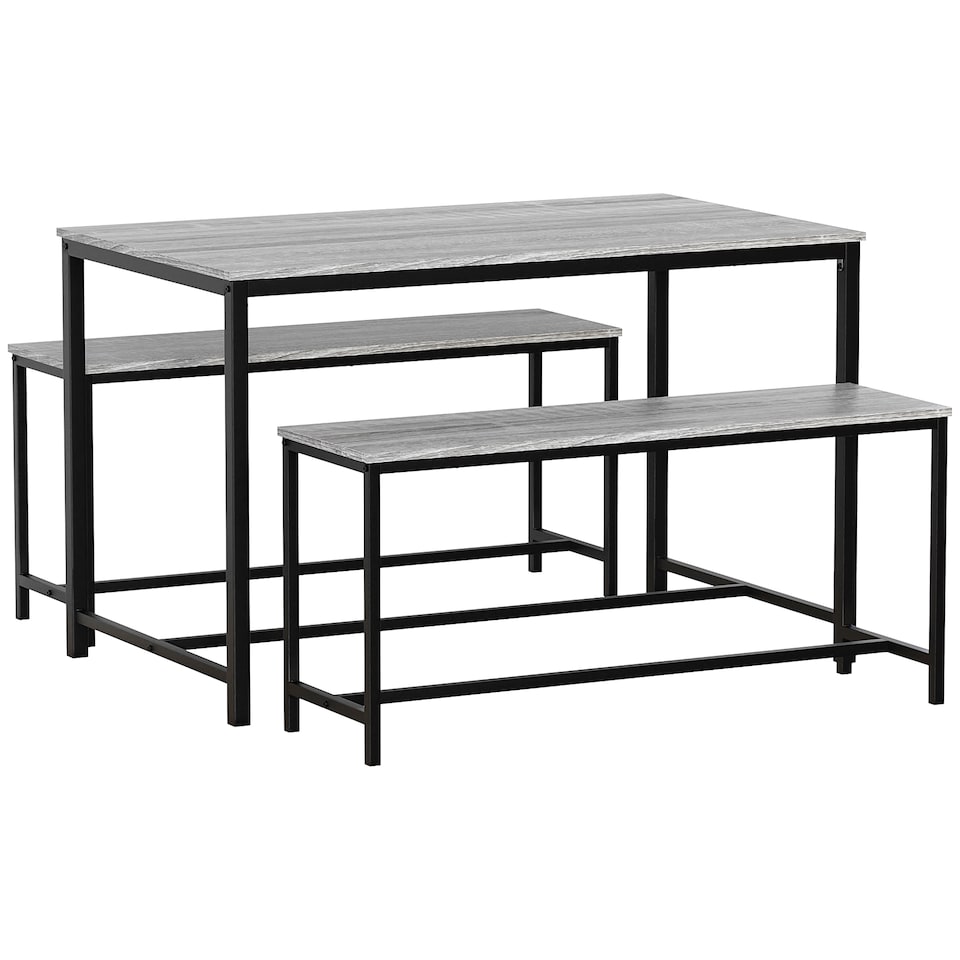 image 1 of Vida Designs Brooklyn 4 Seater Dining Set 3 Piece Table & Bench Set, Grey