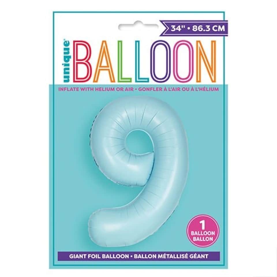 image 1 of Matte Powder Blue Number 9 Helium Foil Giant Balloon 86cm / 34 in