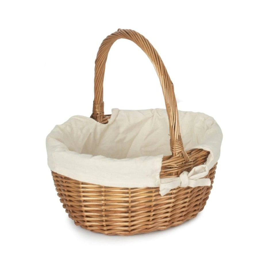 image 1 of Double Steamed Oval Wicker Shopping Basket Red Checked Lining | Red | Red Checked