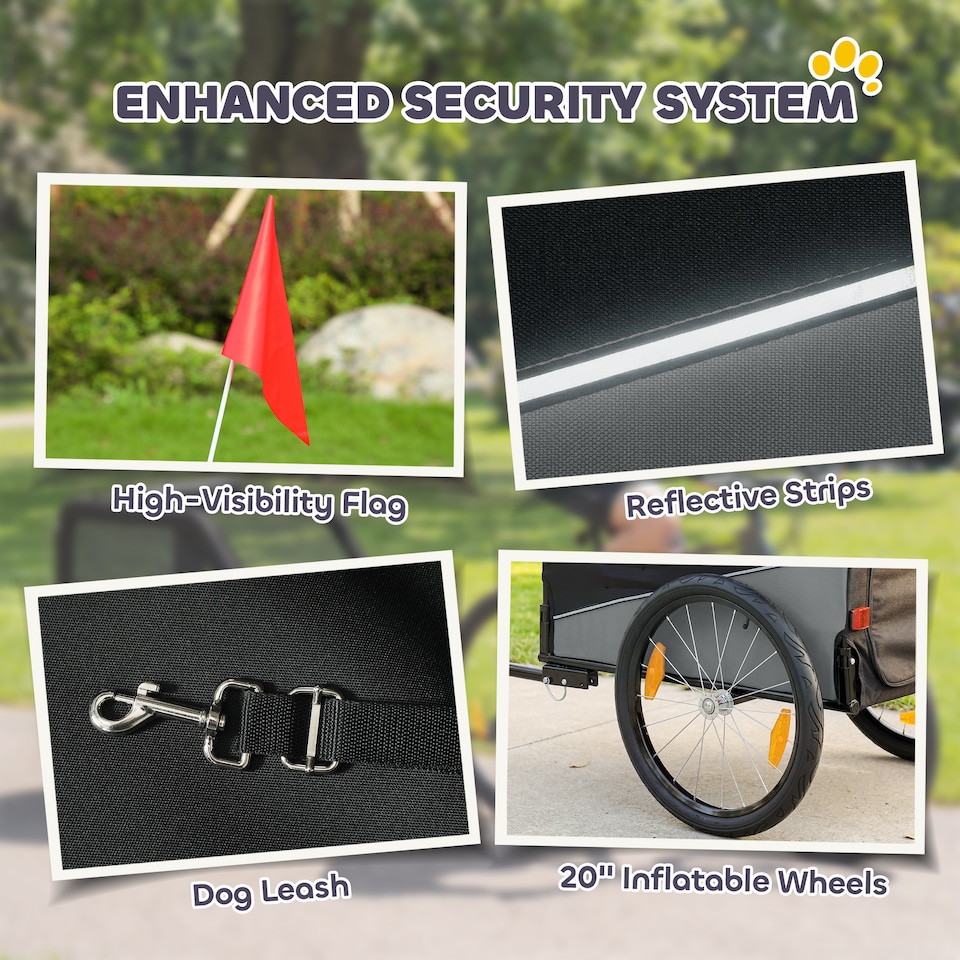 image 1 of PawHut Dog Bike Trailer for Small & Medium Pets with 20" Rubber Wheels, Grey