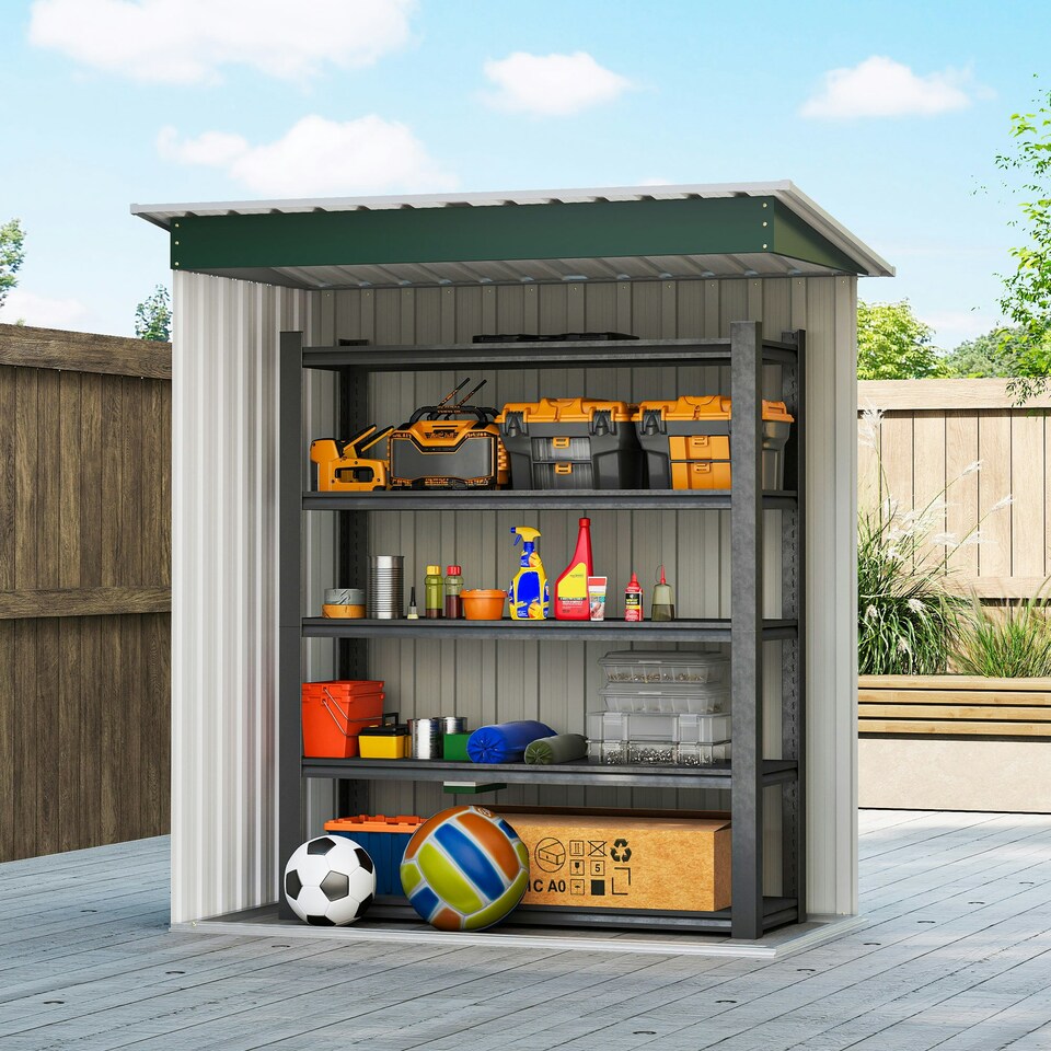 image 1 of Outsunny 5 x 3ft Garden Storage Shed Sliding Door Sloped Roof Tool, Green