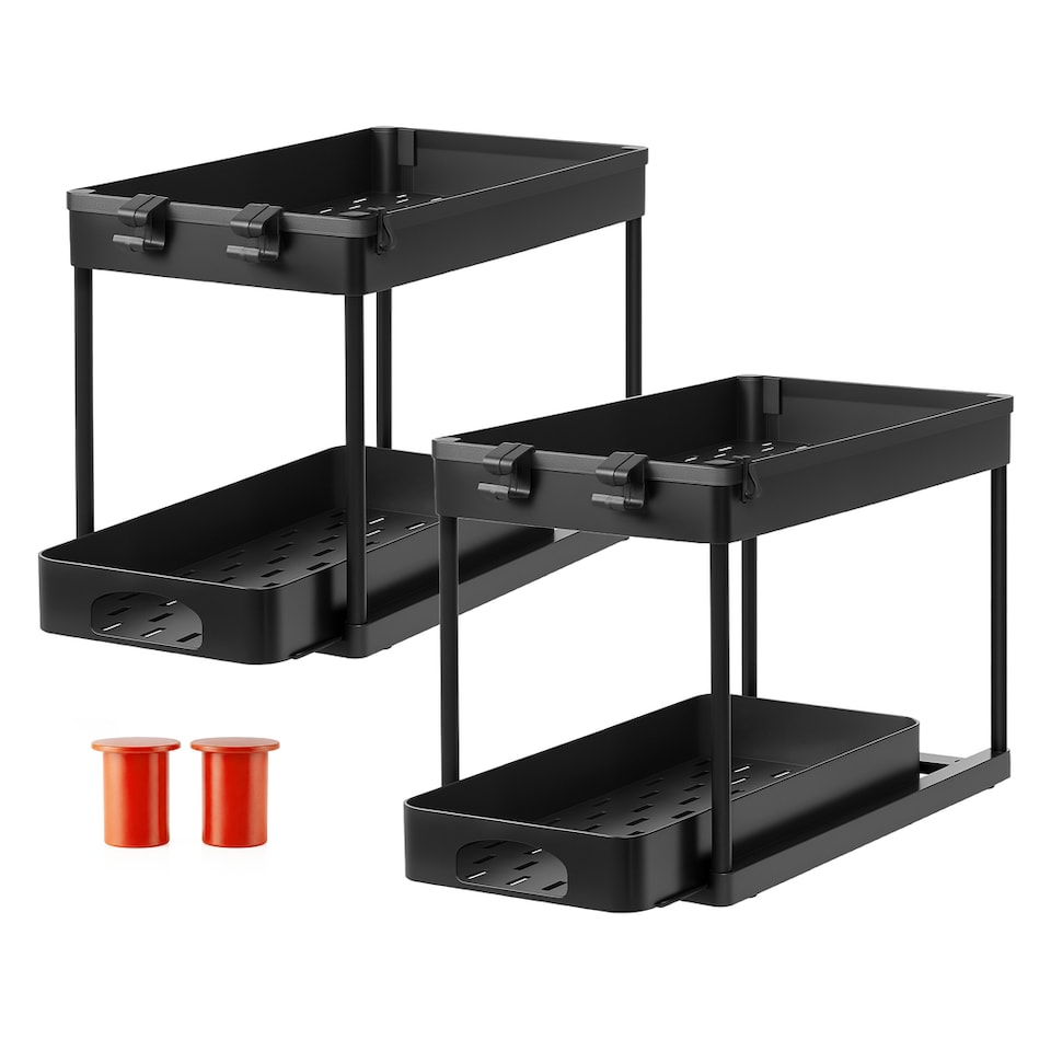 image 1 of Toque Under Sink Storage Kitchen Sliding Drawer Pull Out Organiser 2 Pack Black