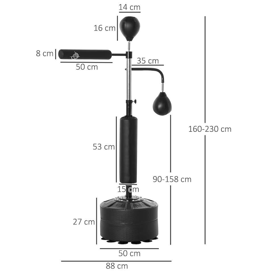 image 1 of HOMCOM Boxing Punching Bag Free Standing with 2 Speed Balls, Relax Bar, Boxing Bag and Fillable Base, Adjustable Height | Black | Black