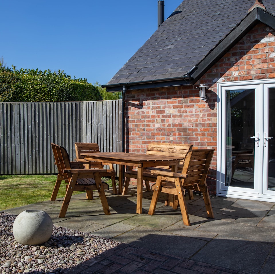 image 1 of Hand Made 6 Seater Chunky Rustic Wooden Garden Furniture Table and Chairs Set