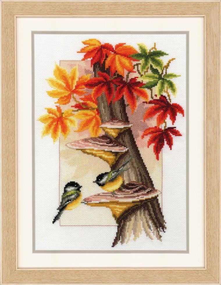 Vervaco CHICKADEES B/LEAVES - Counted Cross Stitch Kit: Chickadees Between Leaves