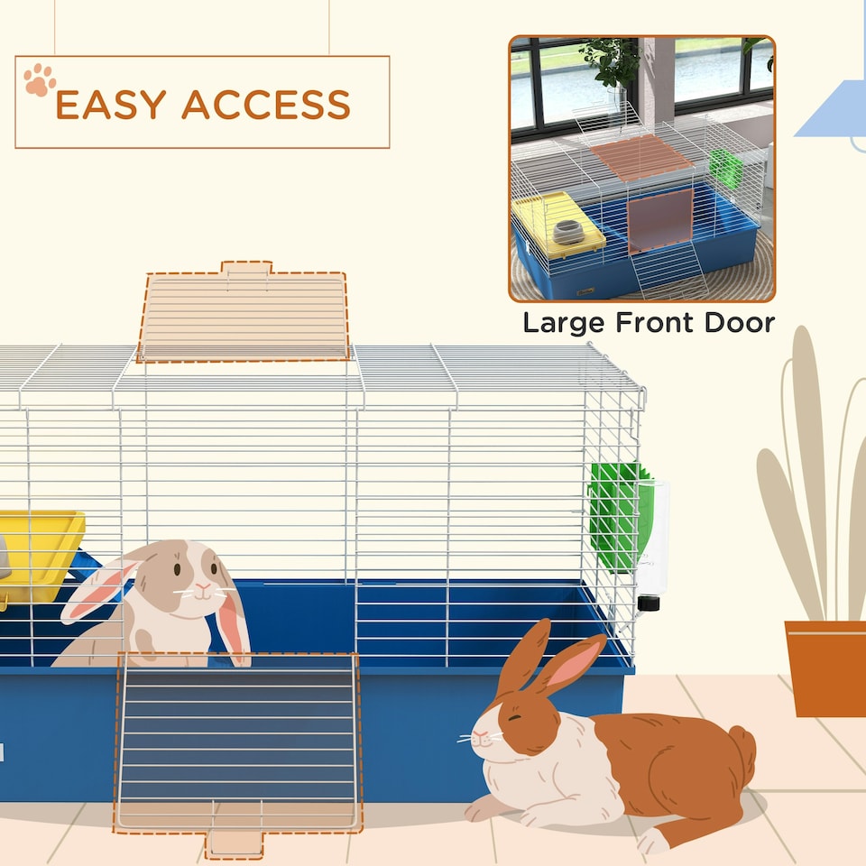 image 1 of PawHut Small Animal Cage, Rabbit Guinea Pig Hutch, Pet Playhouse, Blue