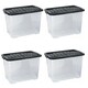 image 3 of 2 x 100 Litres Clear Transparent Base Curve Storage Containers With Black Lids For Home & Office Clear