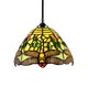 image 2 of Dragonfly Themed Green Stained Glass Tiffany Pendant Lighting Shade with Beads