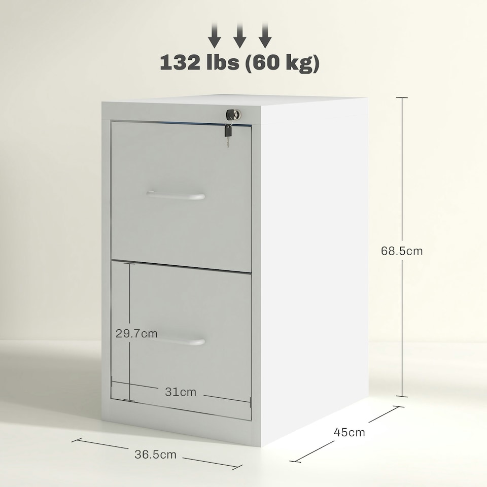 image 1 of HOMCOM 2 Drawer Filing Cabinet Steel File Cabinet for A4 Letter Size Cream