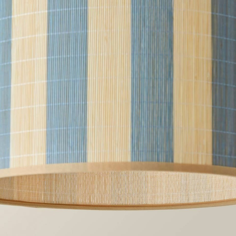 image 1 of ValueLights Lori Blue Stripe Bamboo Drum Ceiling Lamp Shade Blue