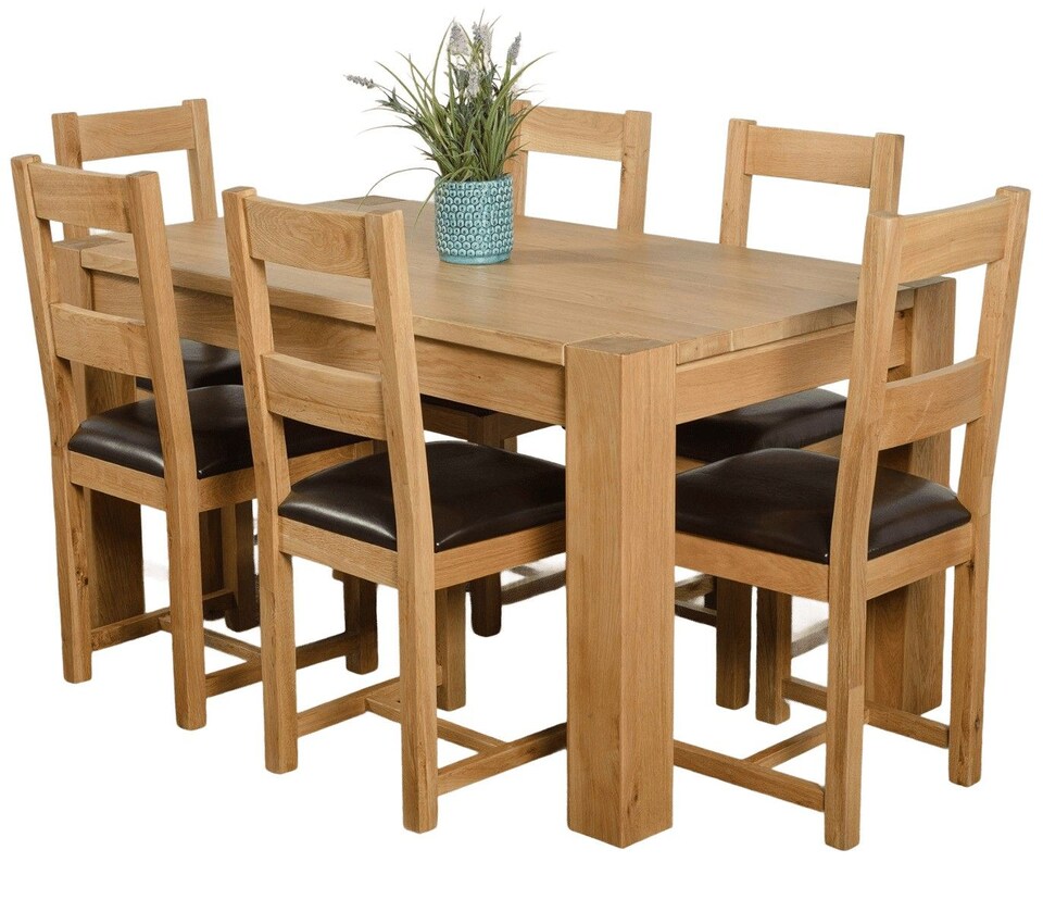 image 1 of Kuba 150 x 85 cm Chunky Medium Oak Dining Table and 6 Lincoln Chairs | Brown | Brown