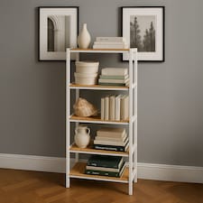 Neo 5 Tier Bamboo Storage Shelf Shelves Rack Adjustable | Brown | Natural Wood / White