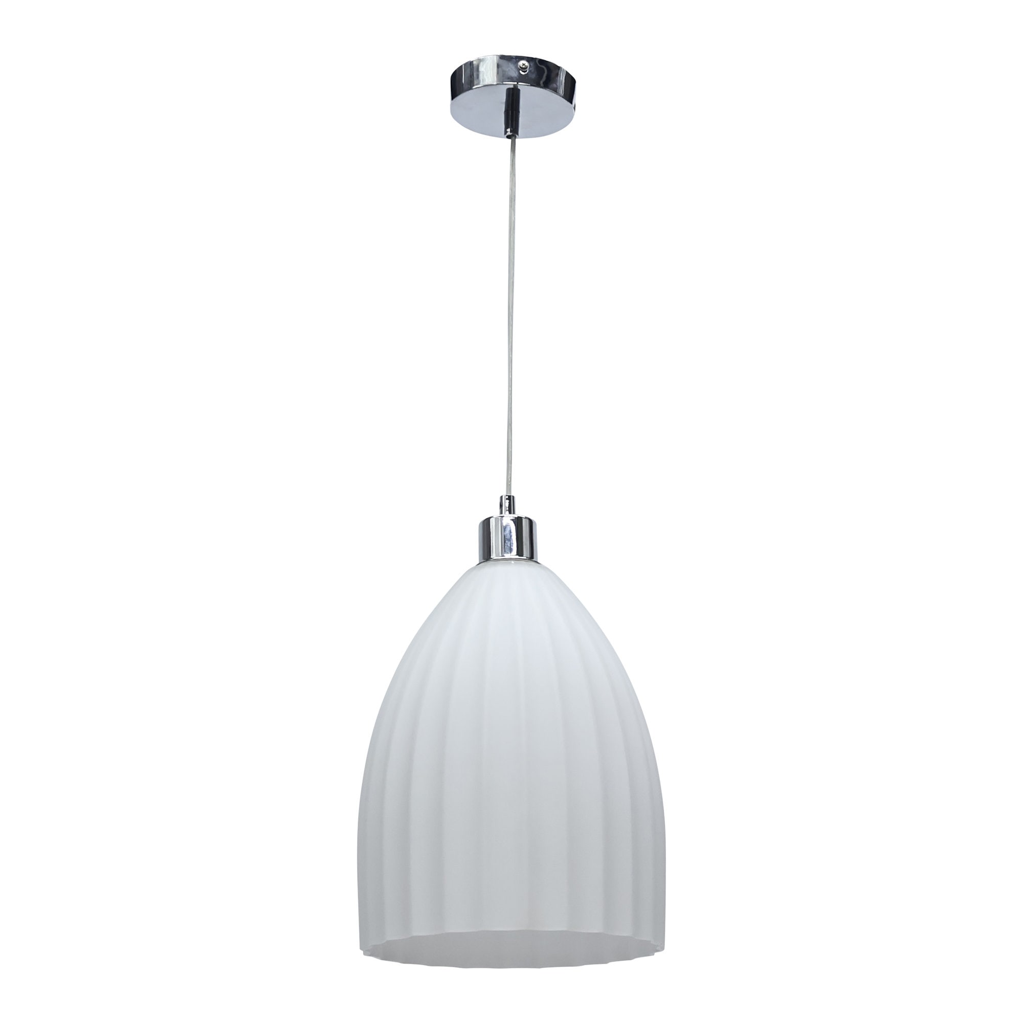 First Choice Lighting Hayes Chrome with White Fluted Glass Pendant Light in Silver