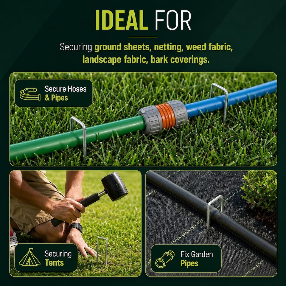 image 1 of Keplin U Shaped Metal Garden Pegs 15cm Galvanised Heavy Duty Ground Stakes