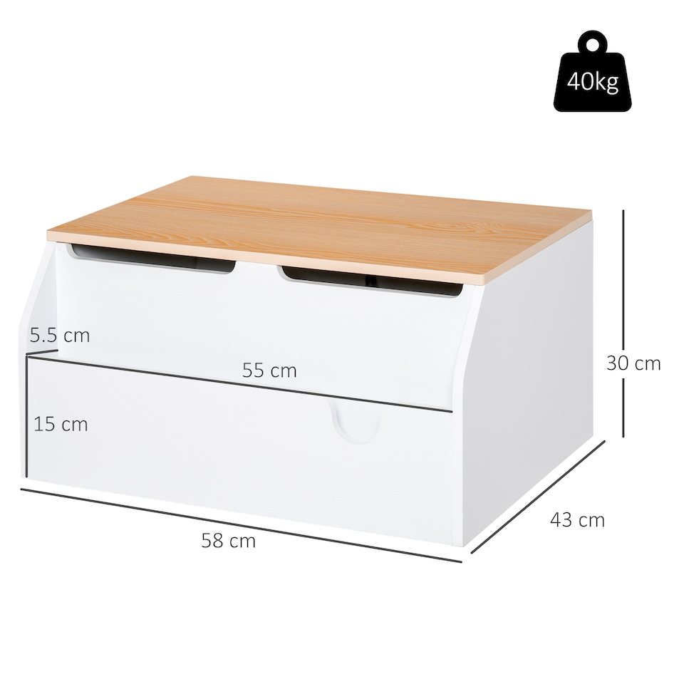 image 1 of HOMCOM Wooden Kids Toy Box Children Storage Chest Organiser Book Slot White