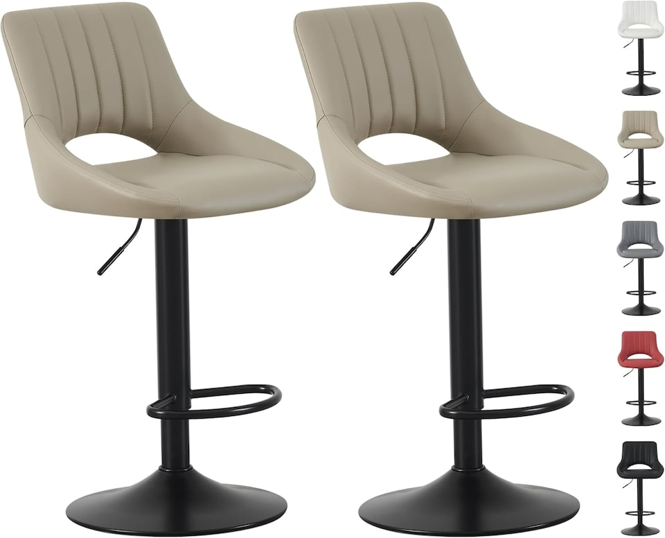 Set of 2 Height Adjustable Kitchen Bar Stool Breakfast Chairs with Footrest - Stacey