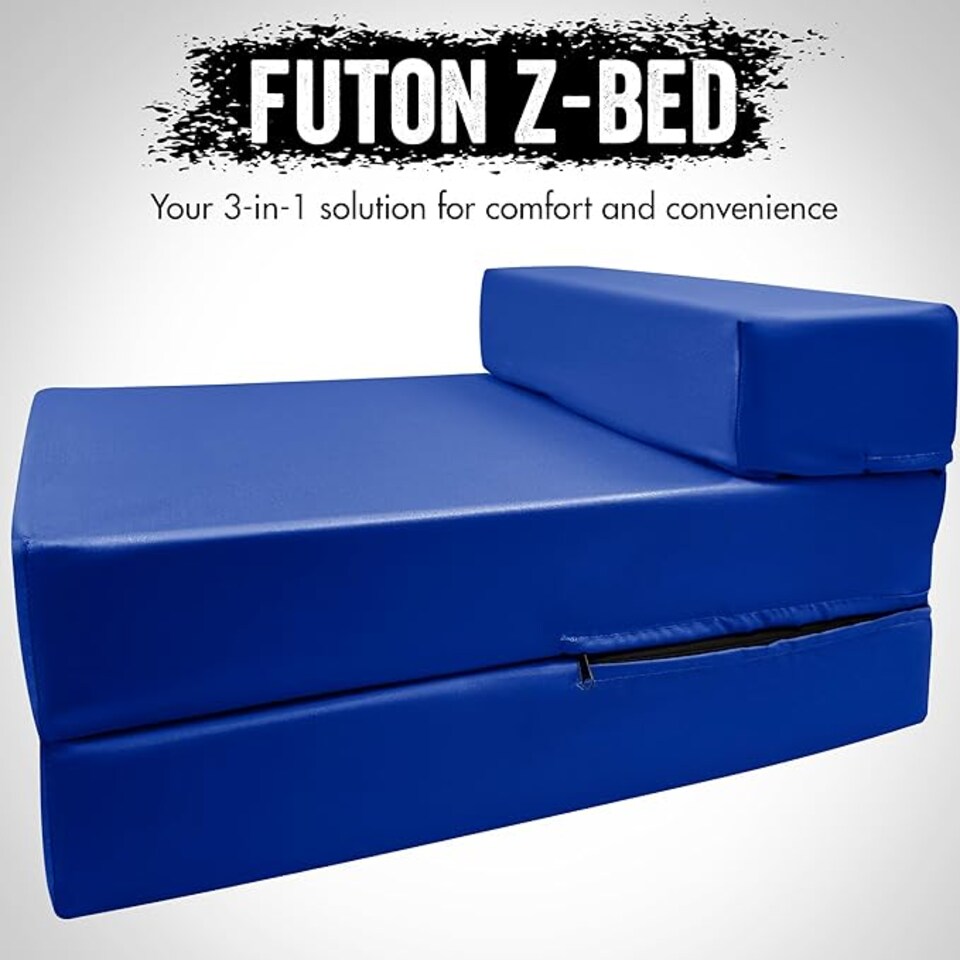 image 1 of Fold Out Single Z Bed Futon Sofa Chair Mattress Dark Blue