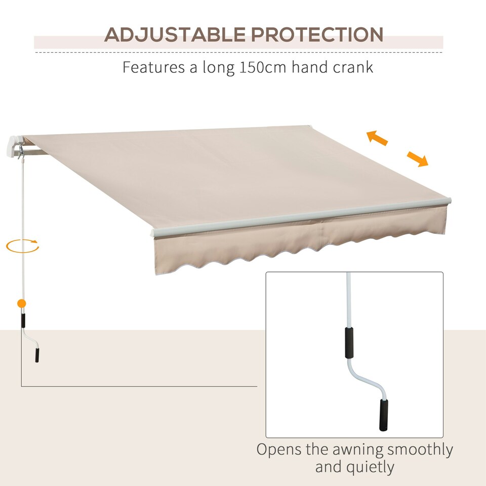 image 1 of Outsunny Manual Retractable Awning Garden Shelter Canopy 3 x 2m Beige