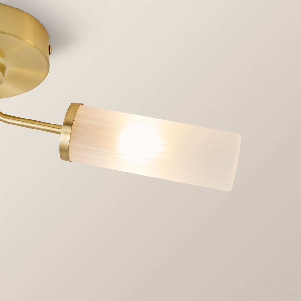 image 1 of ValueLights Canya Gold 3 Way IP44 Reeded Glass Ceiling Light | Gold