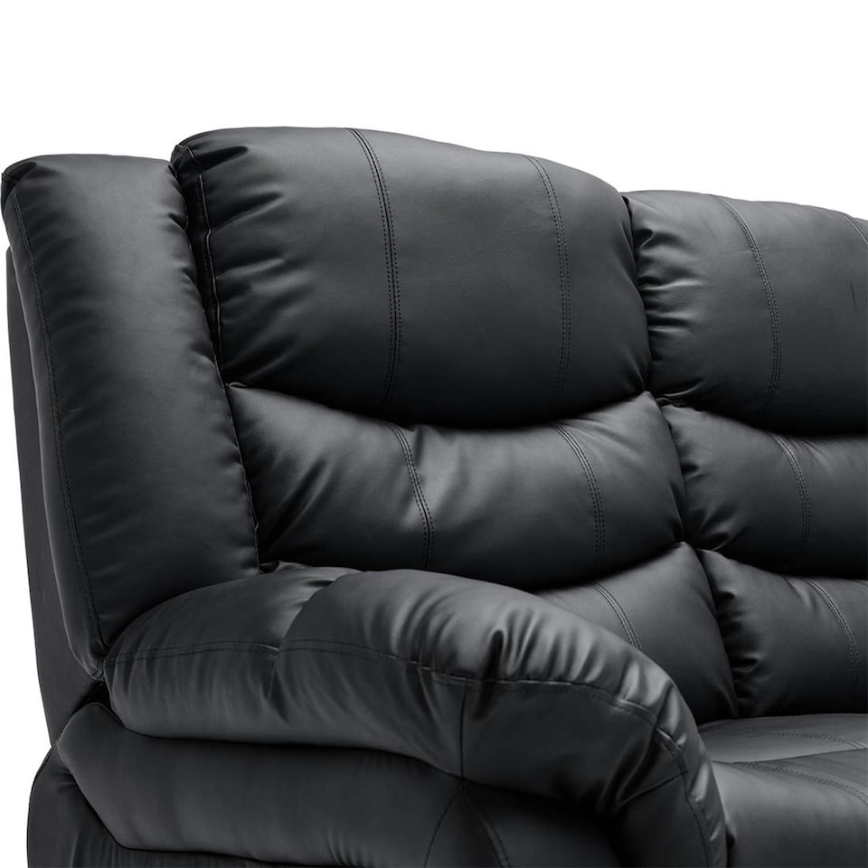 image 1 of Seattle 3 Seater Manual High Back Bonded Leather Recliner Sofa (Black)