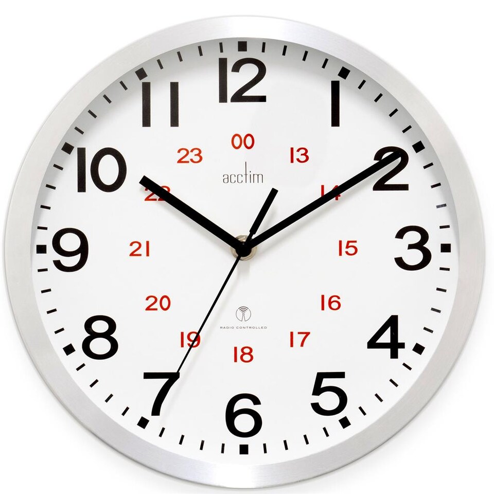 image 1 of Acctim Century Wall Clock Radio Controlled Brushed Aluminium 12/24 Hour Dial Energy Efficient 25cm