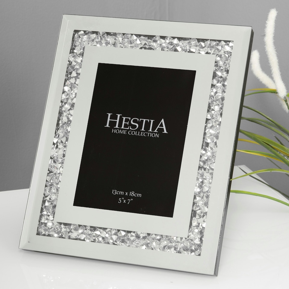 image 1 of Hestia Mirror Glass with Crystal Egde Photo Frame 5" x 7" Silver | One Size