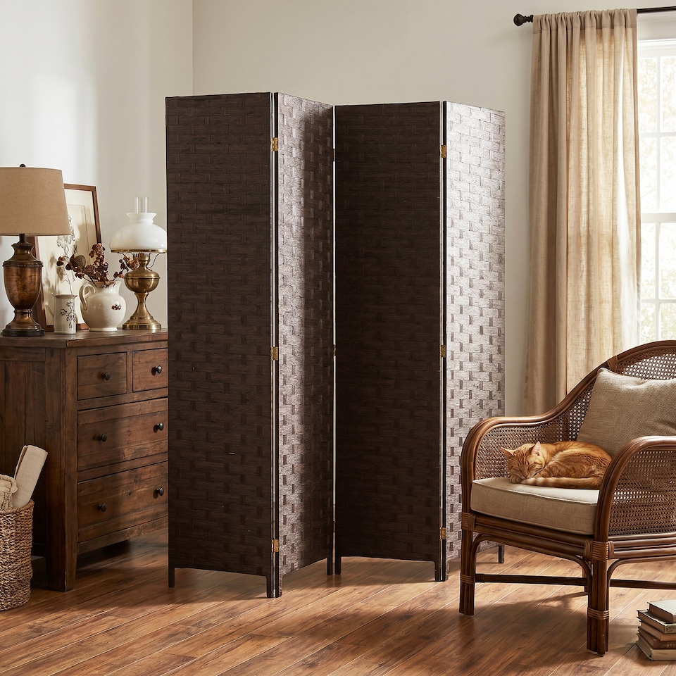 image 1 of HOMCOM 4 Panel Folding Room Divider, Privacy Screen with Panels, Dark Brown