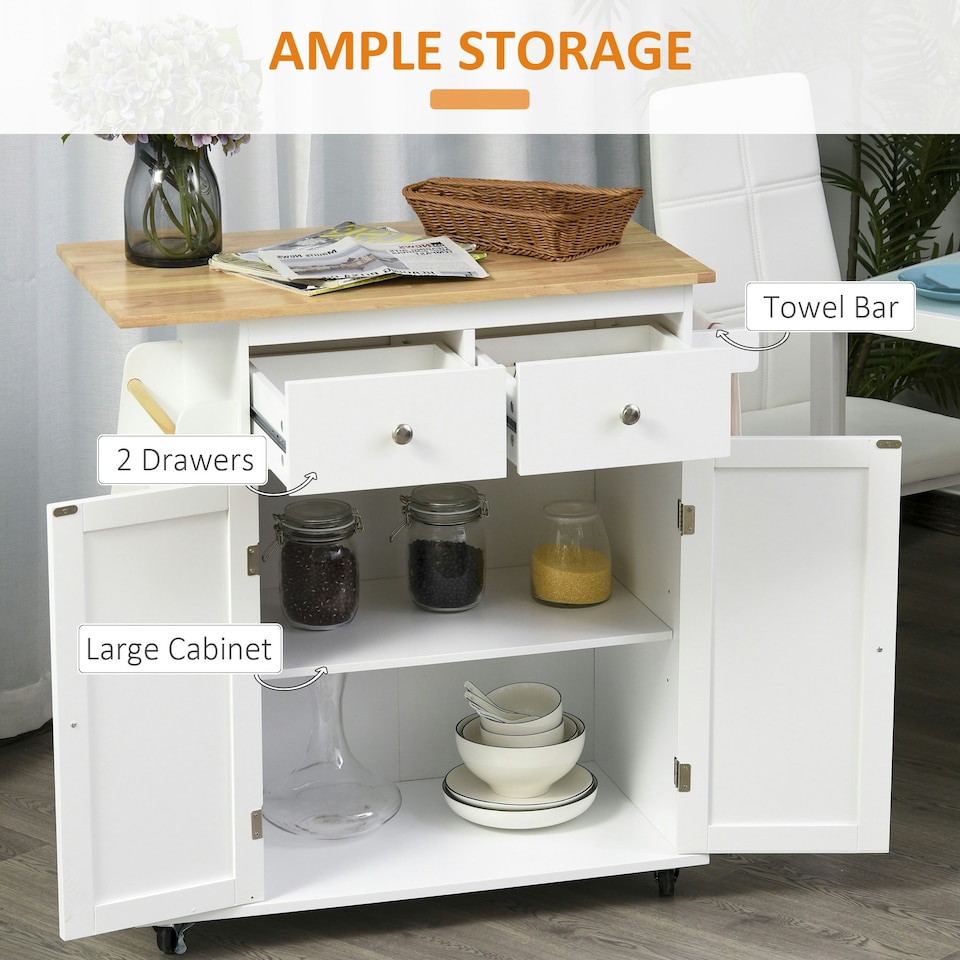 image 1 of Kitchen Island Storage Cabinet Rolling Trolley with Wood Top, 3-Tier Spice Rack
