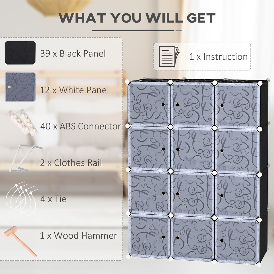 image 1 of HOMCOM DIY Wardrobe Portable Interlocking Plastic Modular Closet Cube Organiser