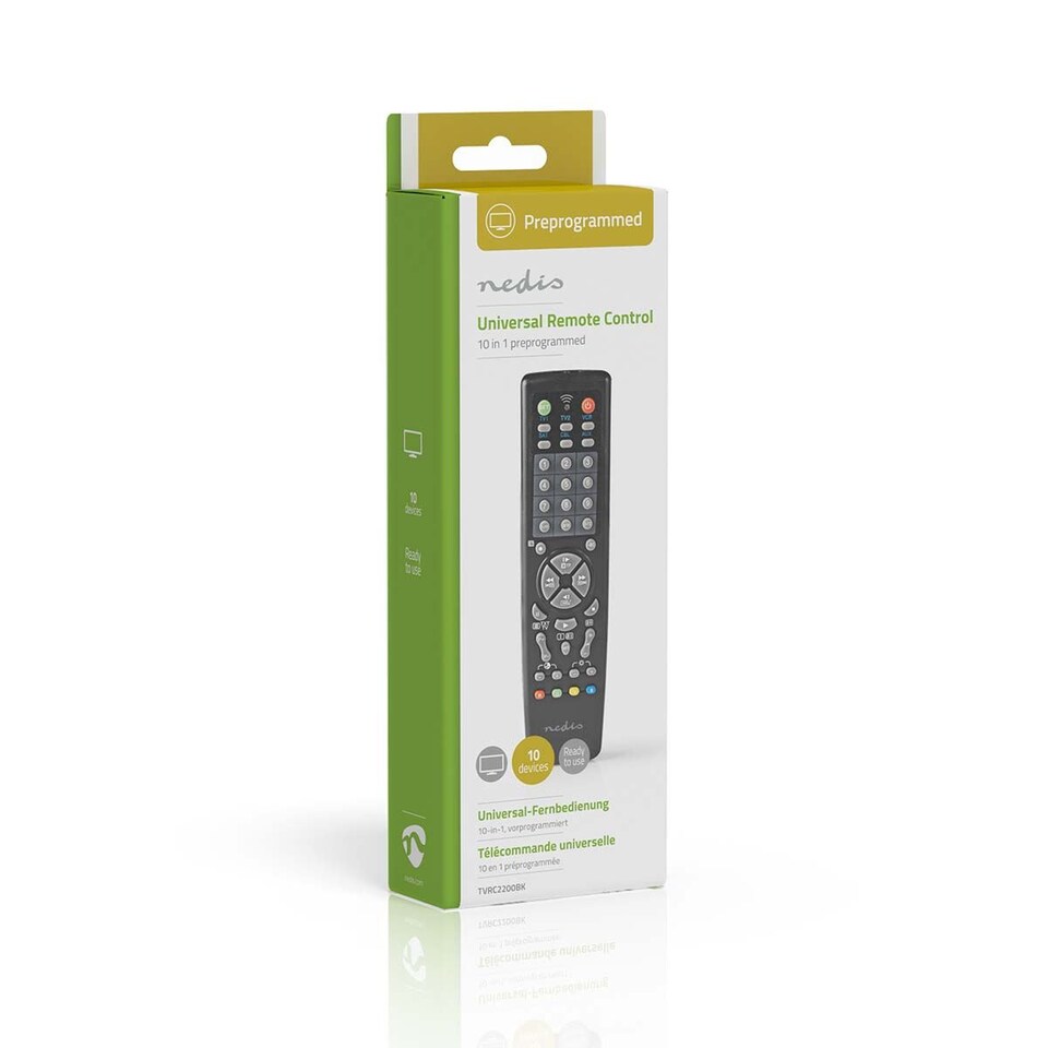 image 1 of Nedis Universal Remote Control 10 Devices, Preprogrammed, Compatible with Over 250 Brands - Can Control TV, CTV, VCR, DBS, Sat, CBL, Hifi, CD, LD, VCD, DVD