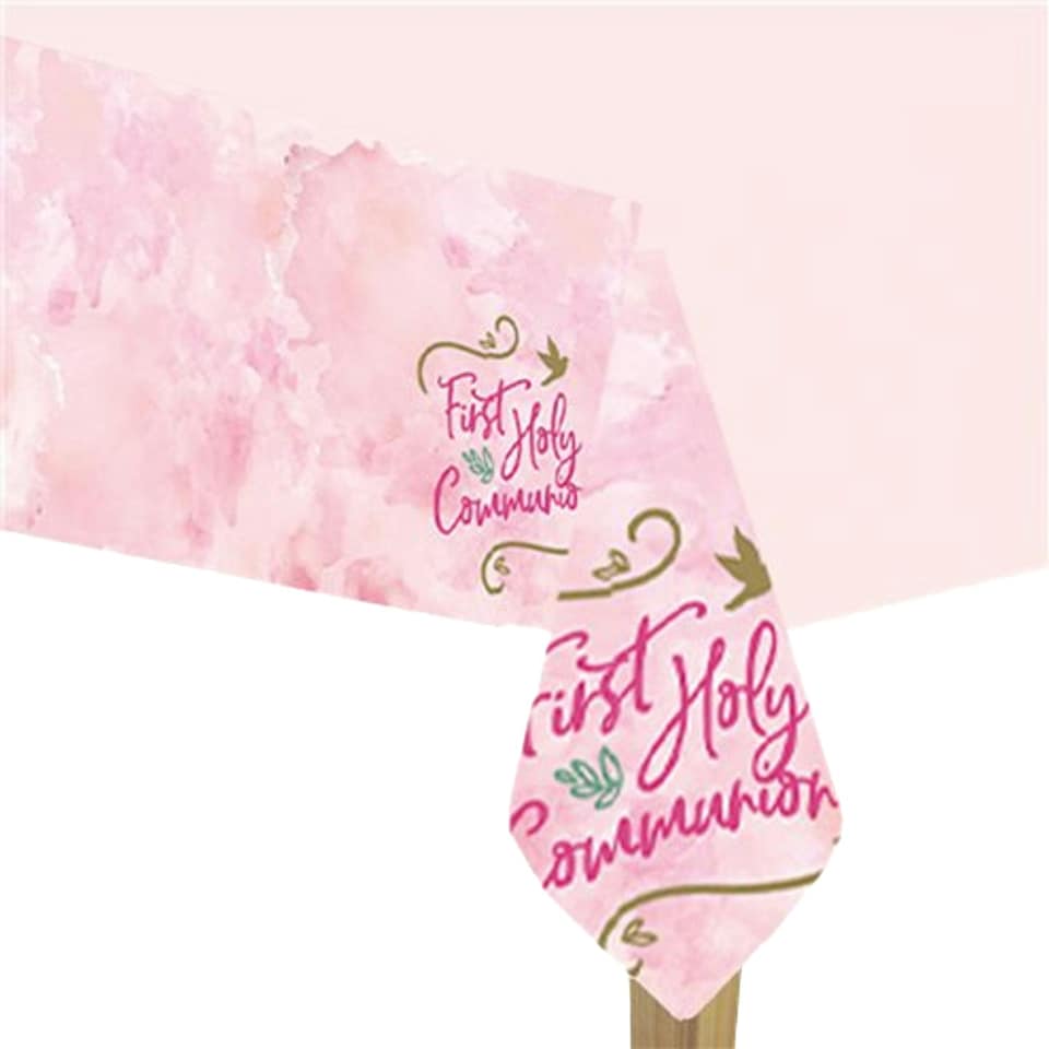 Amscan Plastic First Holy Communion Party Table Cover - Pink - One Size