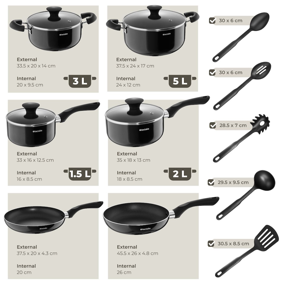 image 1 of Dinnerware Set for 6 People with Plates, Bowls, Utensils, Pots and Pans | Grey | grey/black | 45 pc | 1