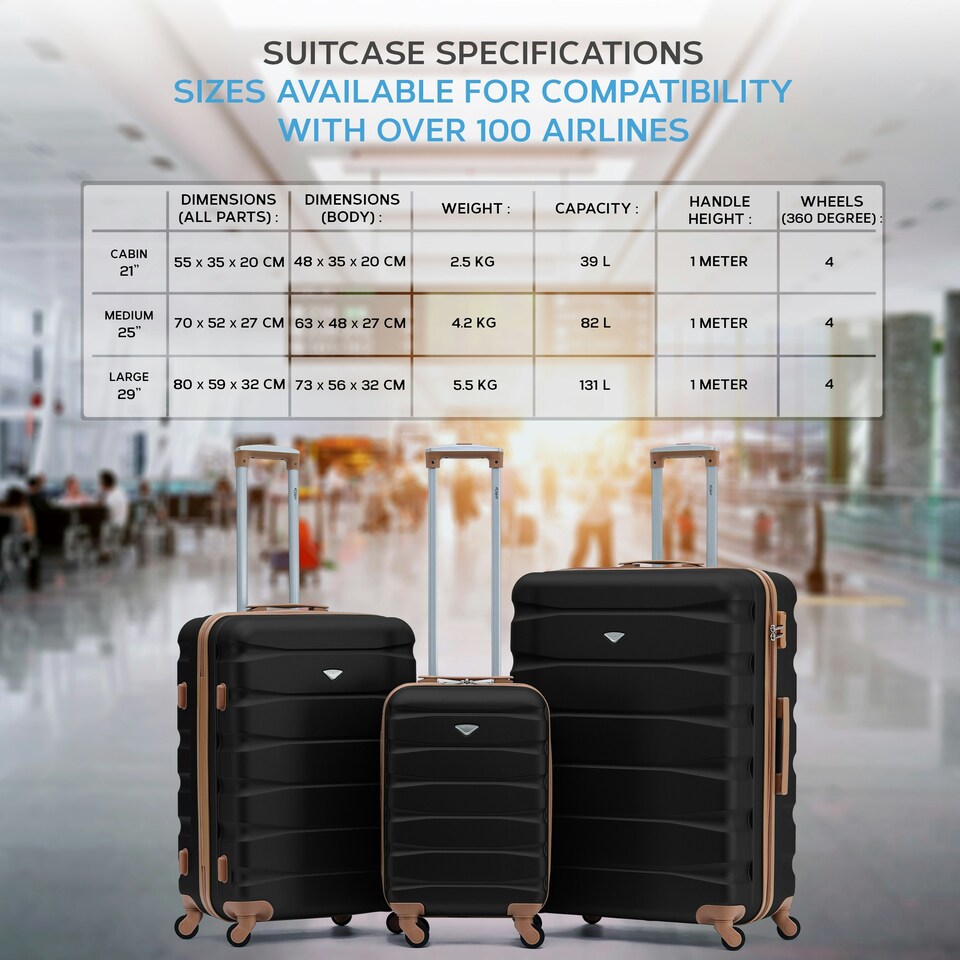 image 1 of Flight Knight 29" Extra Large Suitcase – 20kg Capacity Hard Shell Check-In Luggage with 4 Wheels  100+ Airlines Approved: Ryanair, EasyJet, Jet2, Wizz Air, BA Black | Black/Tan | Large