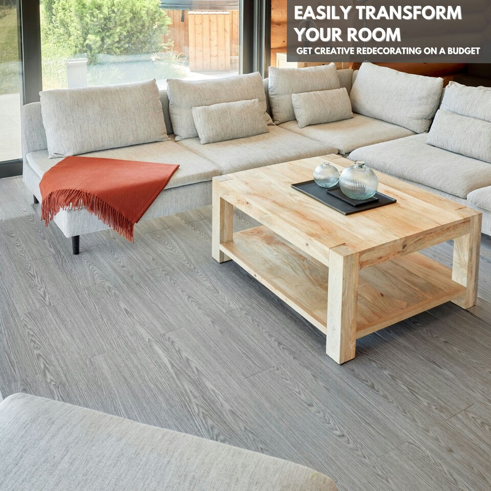 image 1 of NOVECRAFTO Self Adhesive Floor Planks | 5.9x35.9in (91.4x15.2cm) Each | Peel & Stick Vinyl Flooring | Grey Oak Wood Effect | Waterproof DIY Tiles | Grey | 2.78 sqm